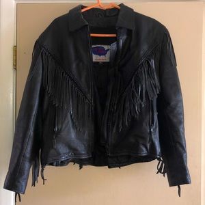 Leather jacket with fringe